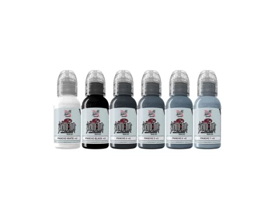 World Famous Limitless Tattoo Ink - 6x 30 ml A.D. Pancho Pastel Grey Set v2